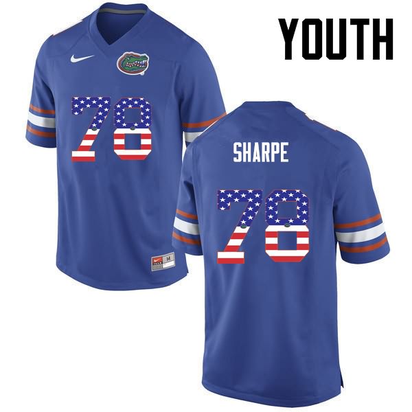 NCAA Florida Gators David Sharpe Youth #78 USA Flag Fashion Nike Blue Stitched Authentic College Football Jersey GMA8064TA